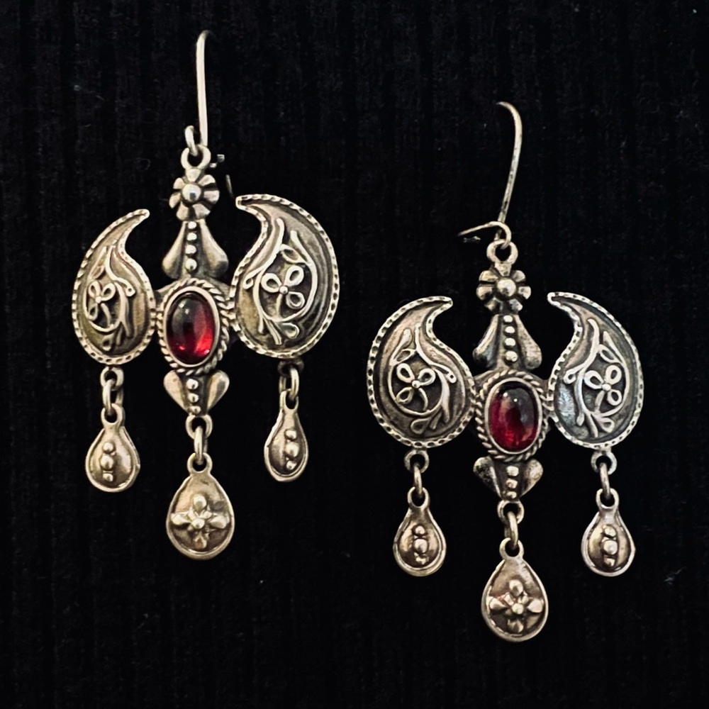 90s Silver and Red Dangle Earrings